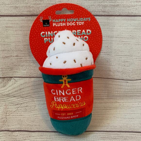 Happy Howlidays Gingerbread Puppuccino Dog Toy Plush Stuffed Squeaker Coffee Cup - Picture 8 of 9